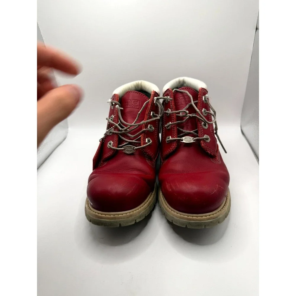 Timberland Nellie Womens 8.5 M Chukka Red Leather Waterproof Lace Up Ankle Boot - Picture 5 of 9